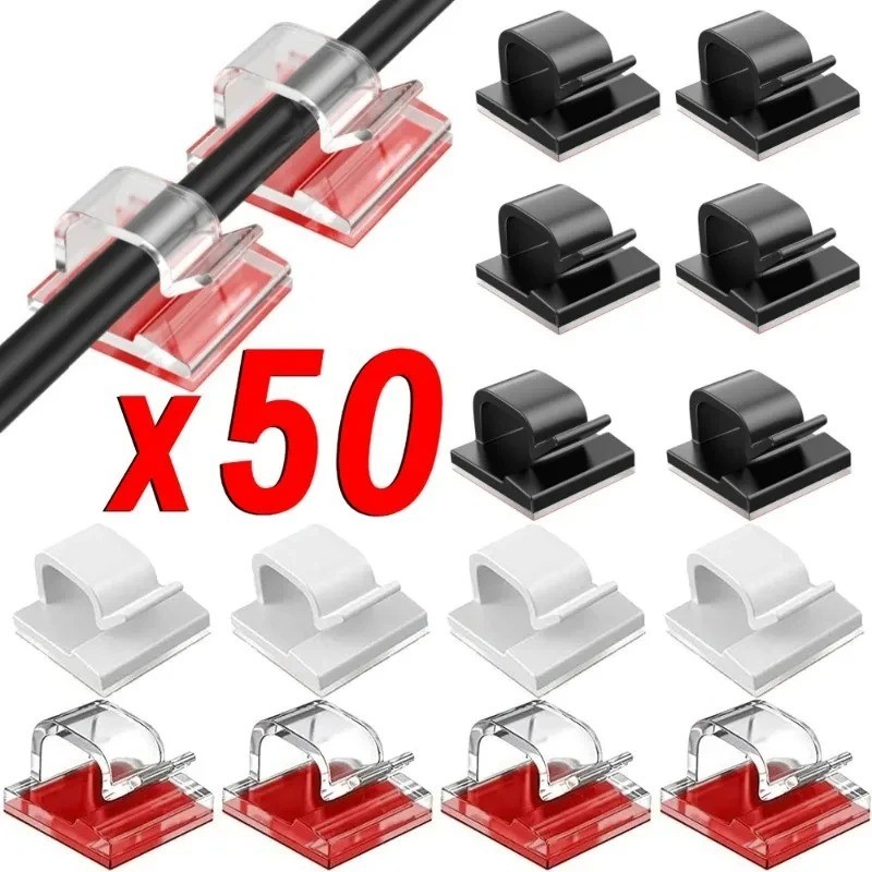50Pcs Cable Clips Self-Adhesive Cord Management Wire Holder Organizer Clamp US