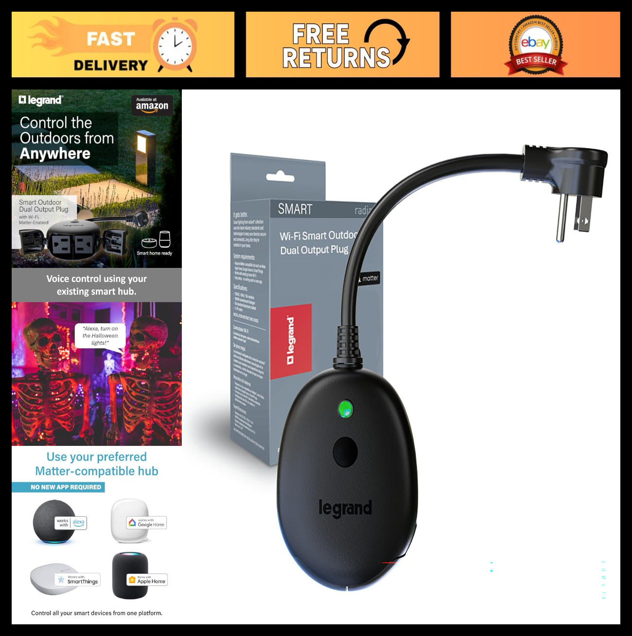 Wi-Fi Outdoor Smart Plug, Dual Output, Easy Setup, Compatible with Apple HomeKit