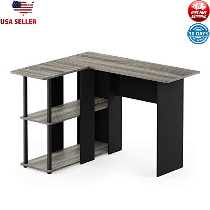L Shape Computer Desk W/ Bookshelf Sturdy Construction Easy Assembly Home Office