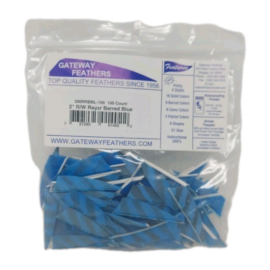 100 Pack Gateway Feathers 2" Right Wing: Rayzr Faux Barred Blue 200RRBBL-100