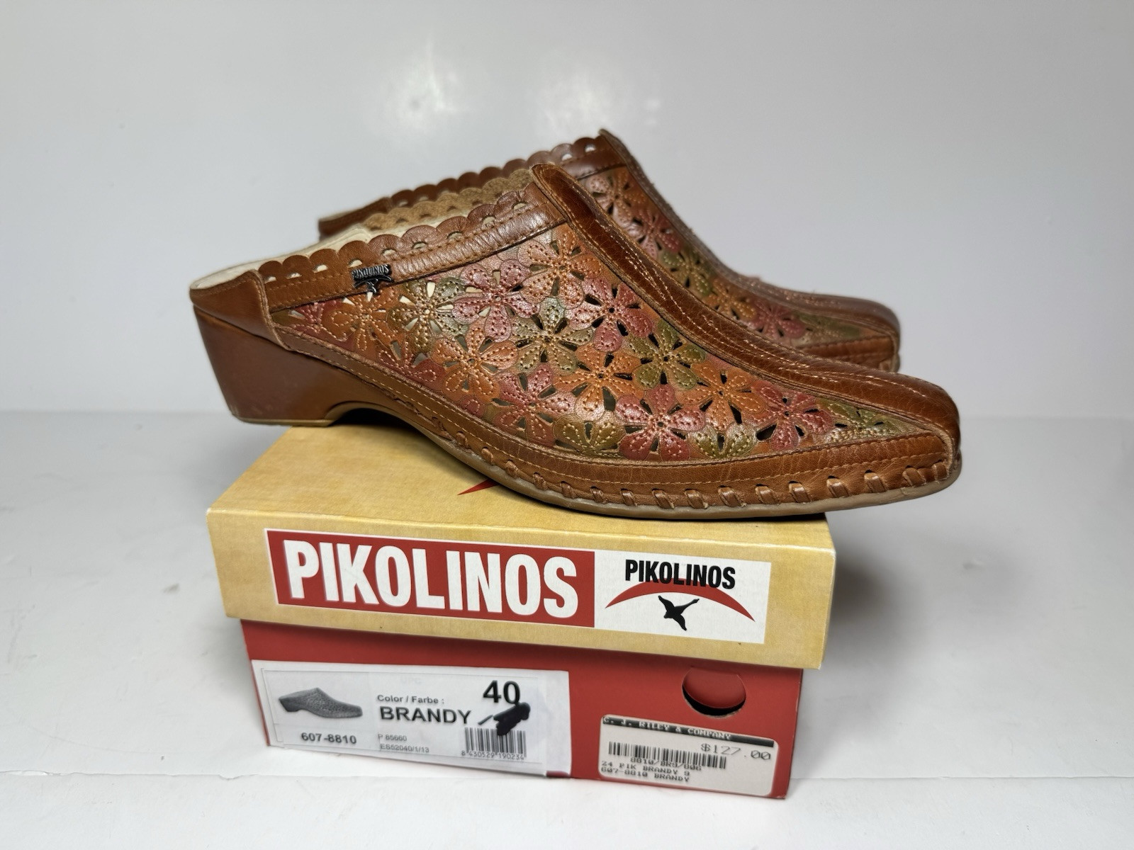 Poplins Brandy Mules Lace Floral Leather Size 40 US 9-9.5 (sho3 T)