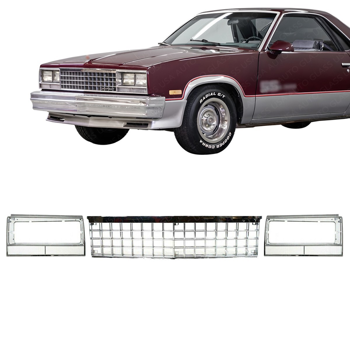 Grille Assembly + Headlight Bezels Chrome For 82-87 El Camino Caballero Malibu