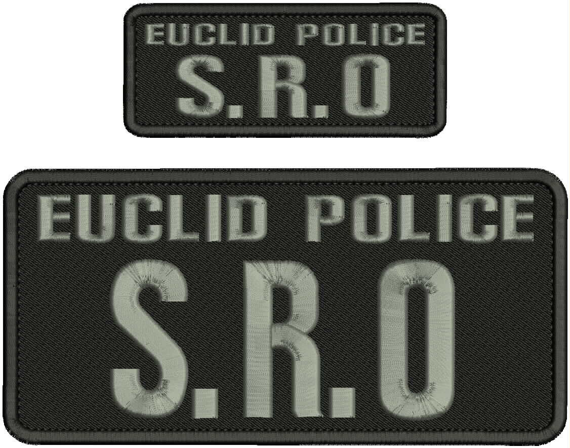 E POLICE SRO EMBROIDERY PATCH 4X9 & 2X5 HOOK ON BACK BLK/GRAY