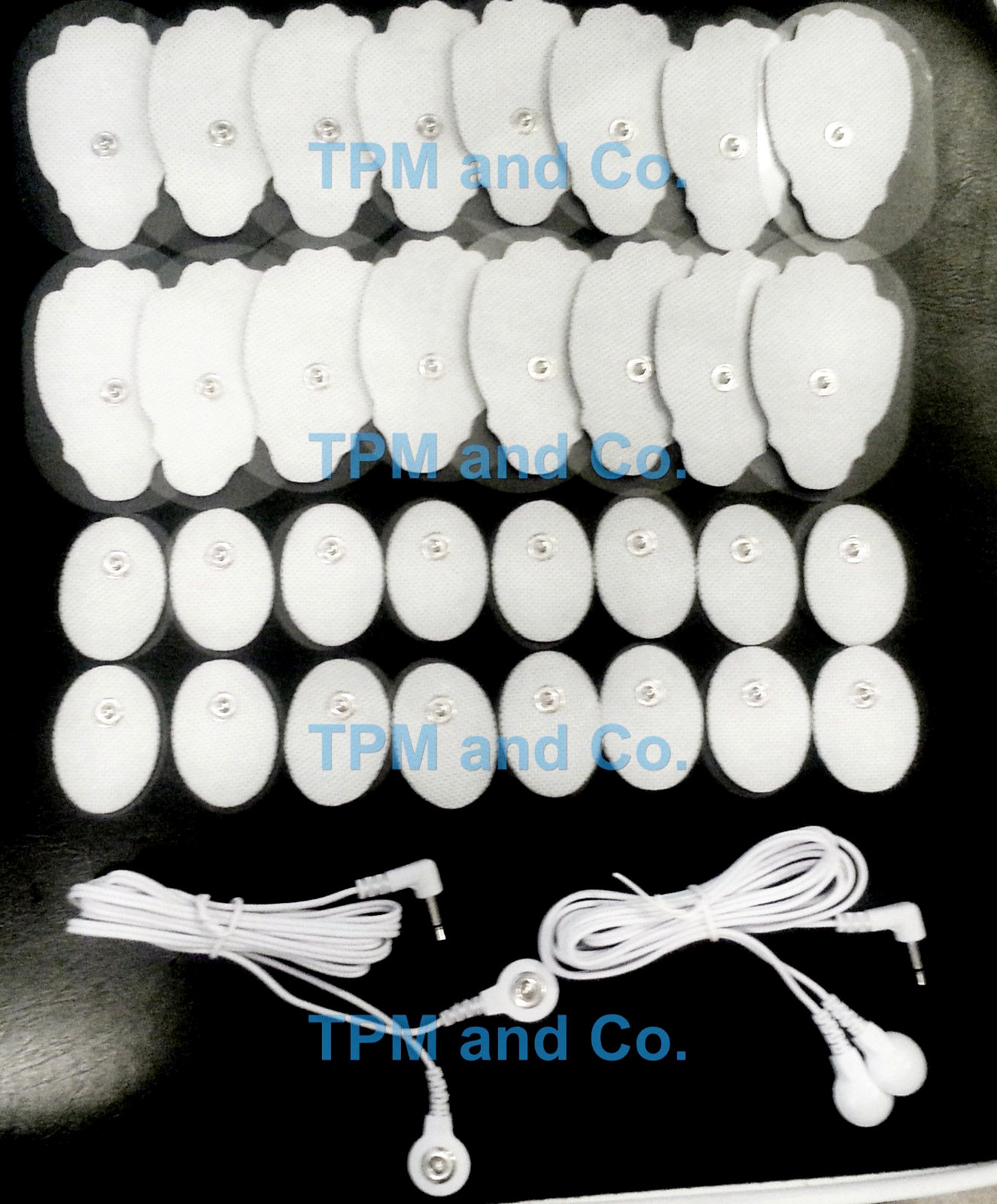 2 OMRON PM3030 COMPATIBLE ELECTRODE LEAD CABLES(3.5mm)+32 MASSAGE ELECTRODE PADS