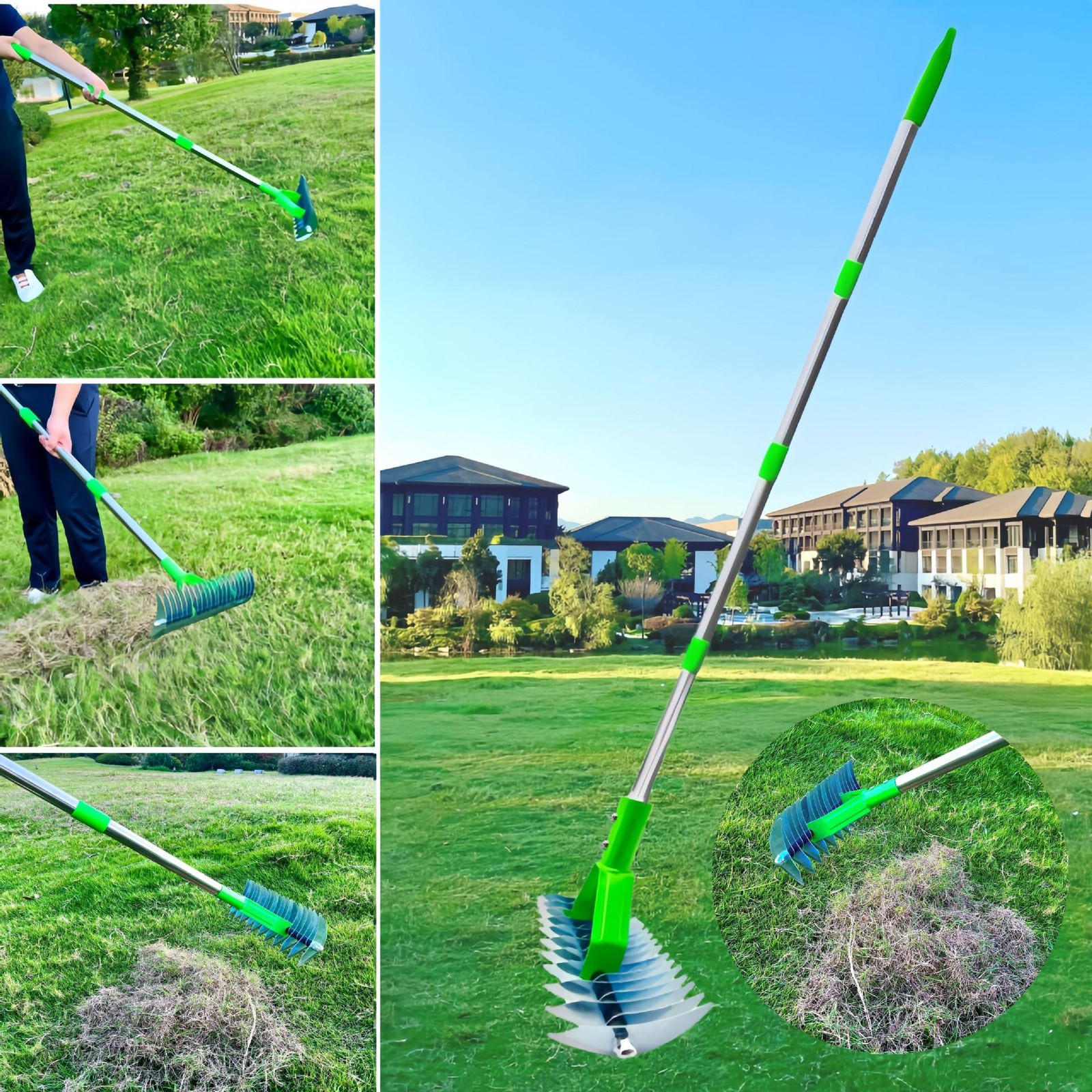 Lawn Dethatcher Rakes 13in Thatch Rake Dead Grass Remover Length Adjustable
