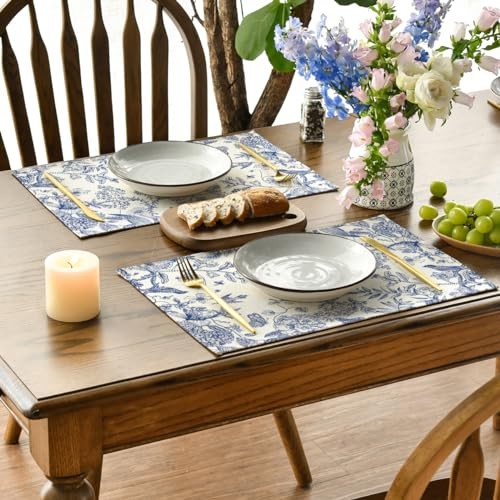 Hydrangea Flowers Branches Chinoiserie Spring 12" x 18", Rectangle 4 Pcs Blue