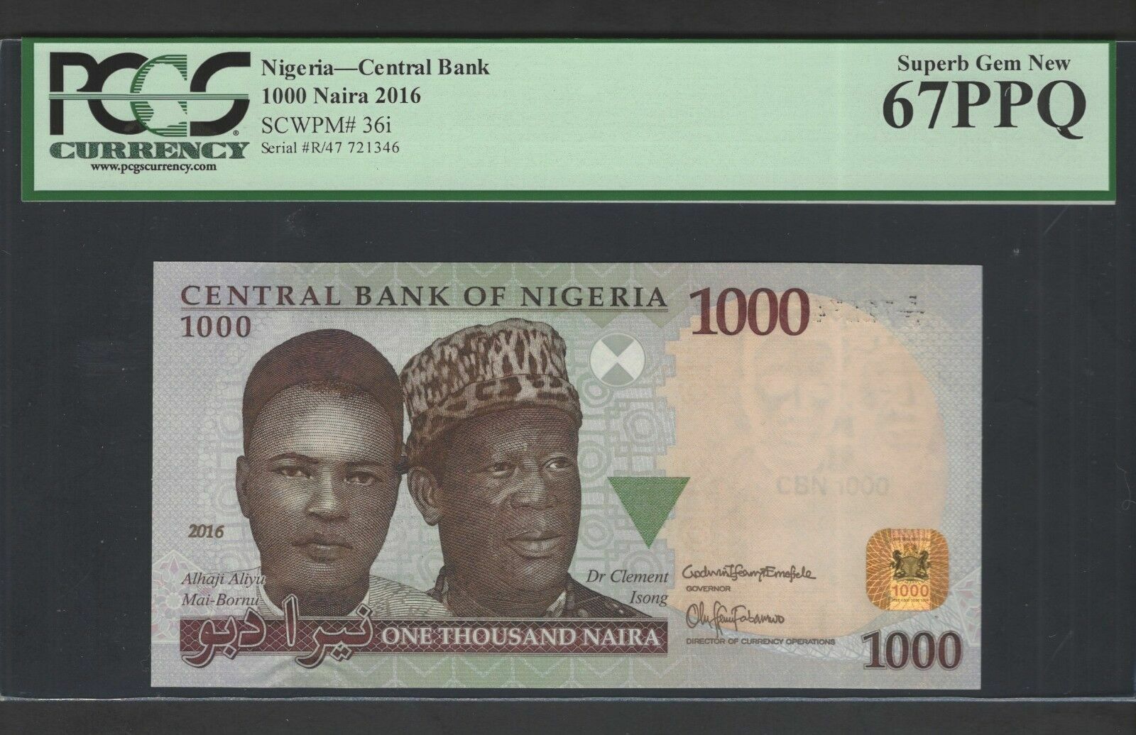 Nigeria 1000 Naira 2016 P36i Uncirculated Graded 67