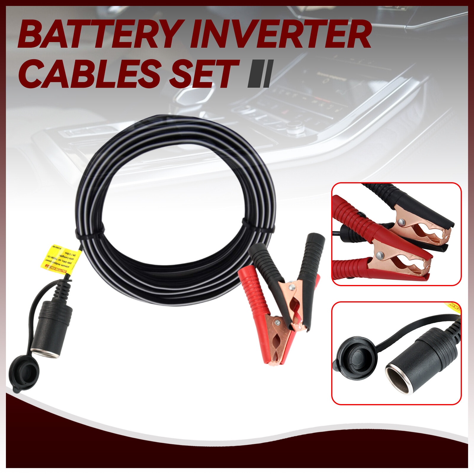 10FT Car Battery Alligator Clamp Clip Cigarette Lighter Power Adapter Socket 12V