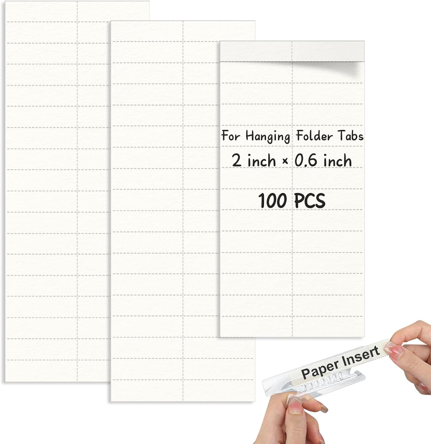 100 Pack Hanging File Folder Paper Inserts 2 Inch Off White Blank Cardstock File