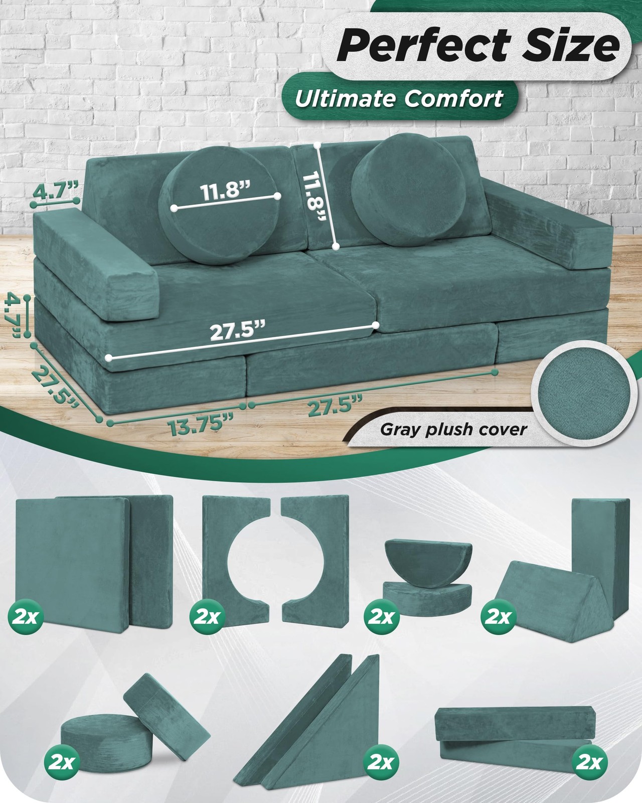 LX15 14pcs Modular Kids Play Couch, Design-Patent Child Sectional Sofa, Fort-...