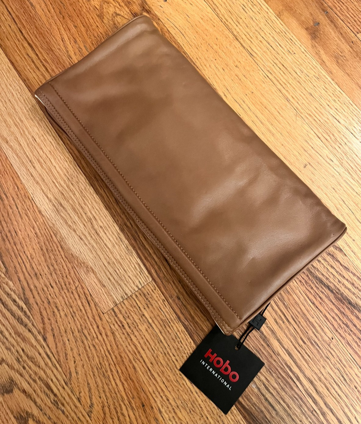 Hobo International Brown Leather Fold Over Clutch Handbag Purse NWT Zip Pockets
