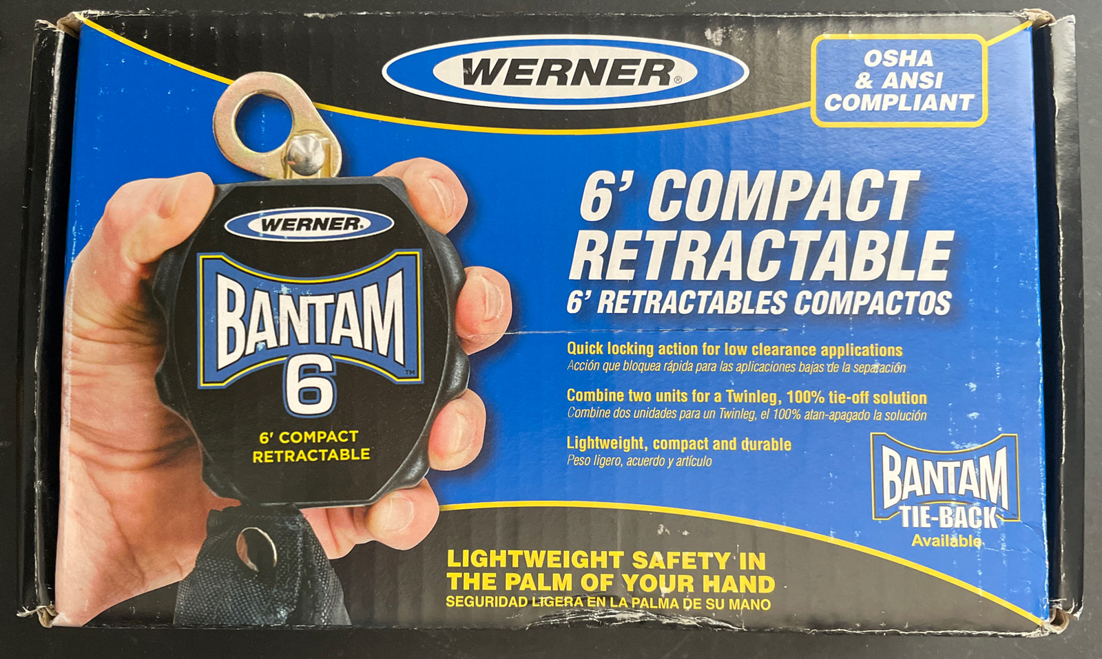 Werner 6ft Self Retractable Compact Bantam Web Lifeline #R430006-SR, Steel Rebar