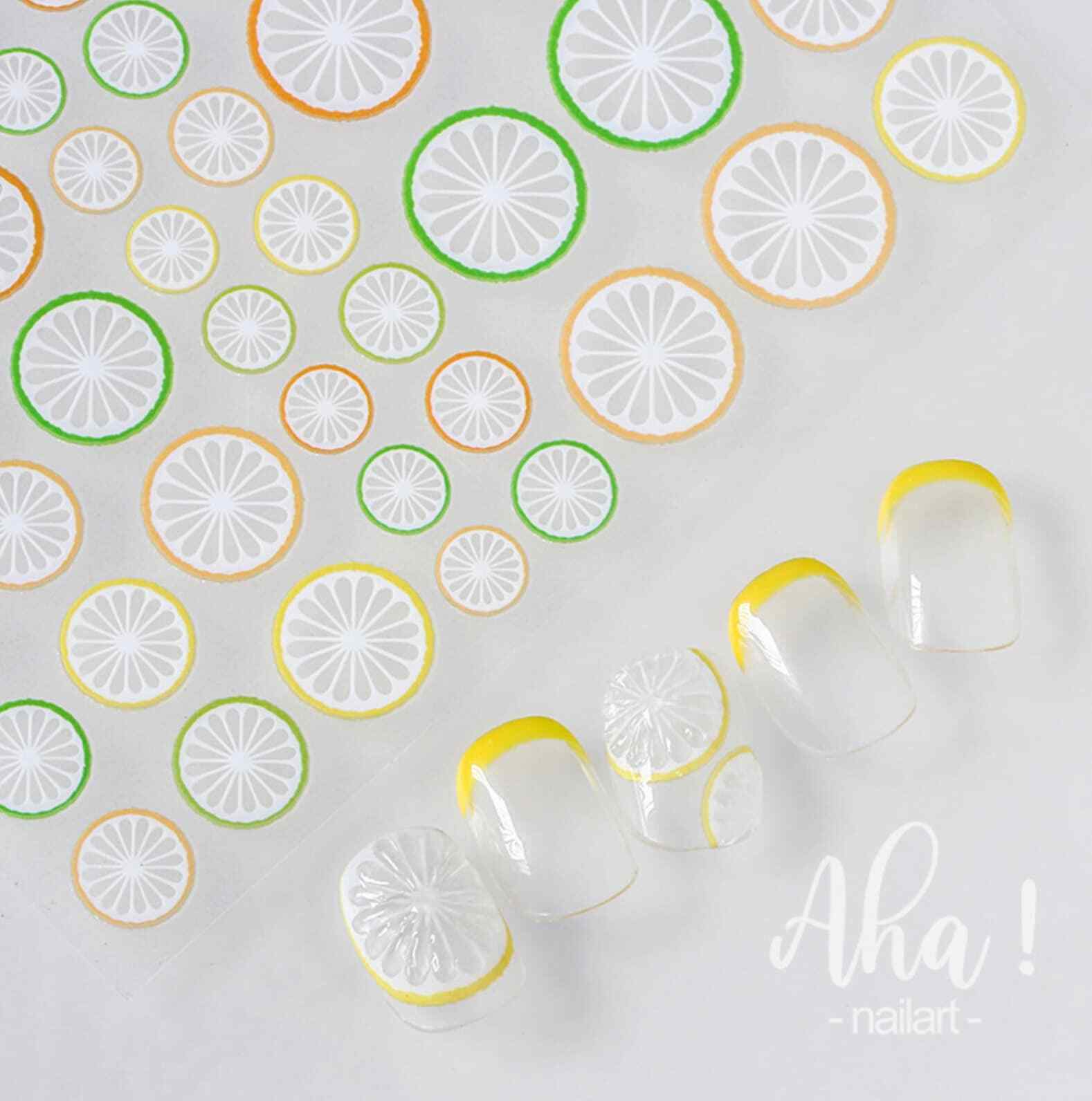 Hollow Lemon, Lime, Orange Citrus, Fruit Themed Nail Art Stickers (046-02)