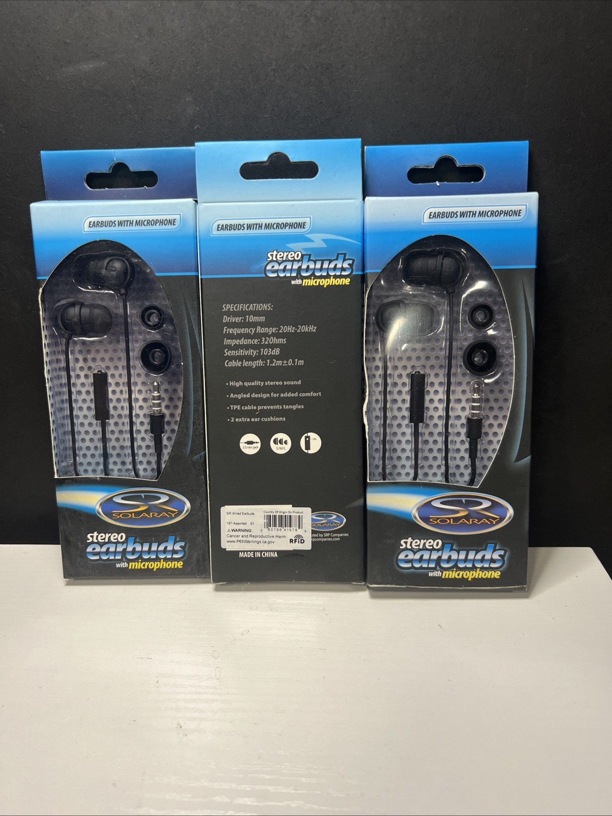 Solaray Stereo Earbuds with Microphone- New! Great Price! 3 Pack