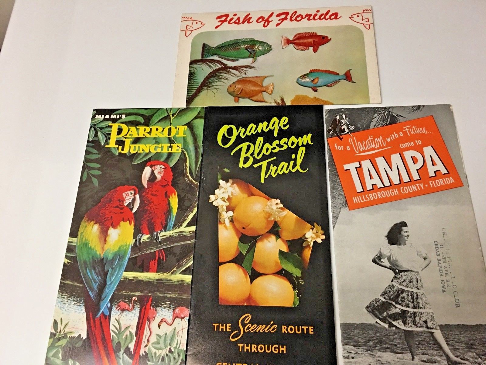 3 Mid-20th  Century Florida Travel Brochures and a set of Florida Fishing Cards