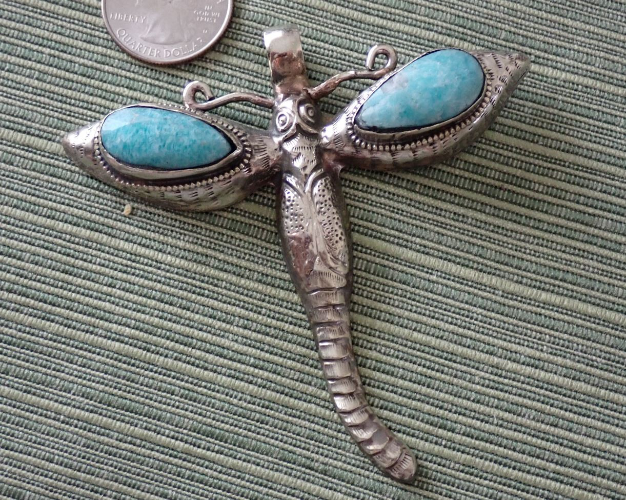 Big Tibetan Repousse Dragonfly Pendant