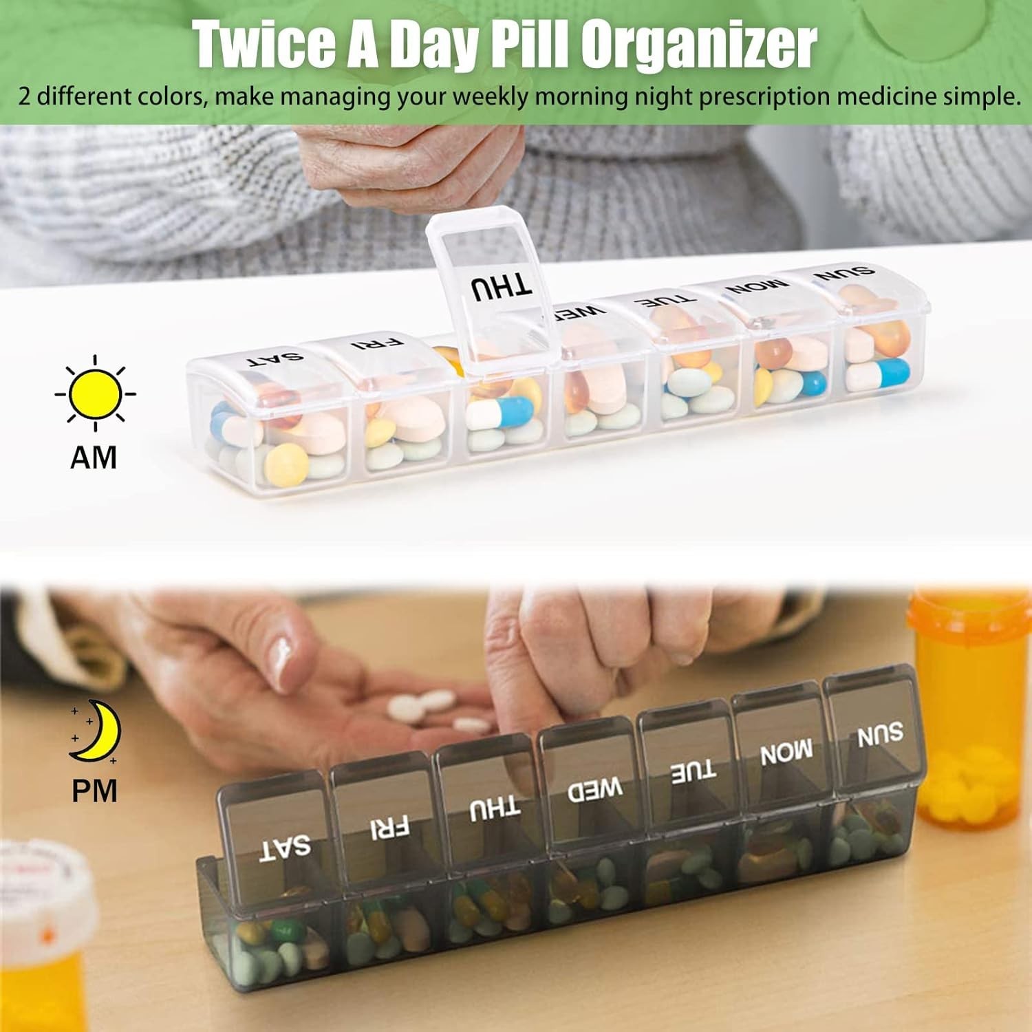 Extra Large Weekly Pill Box Organizer, 1 or 2 Pack, 7 Day Jumbo Pill Case