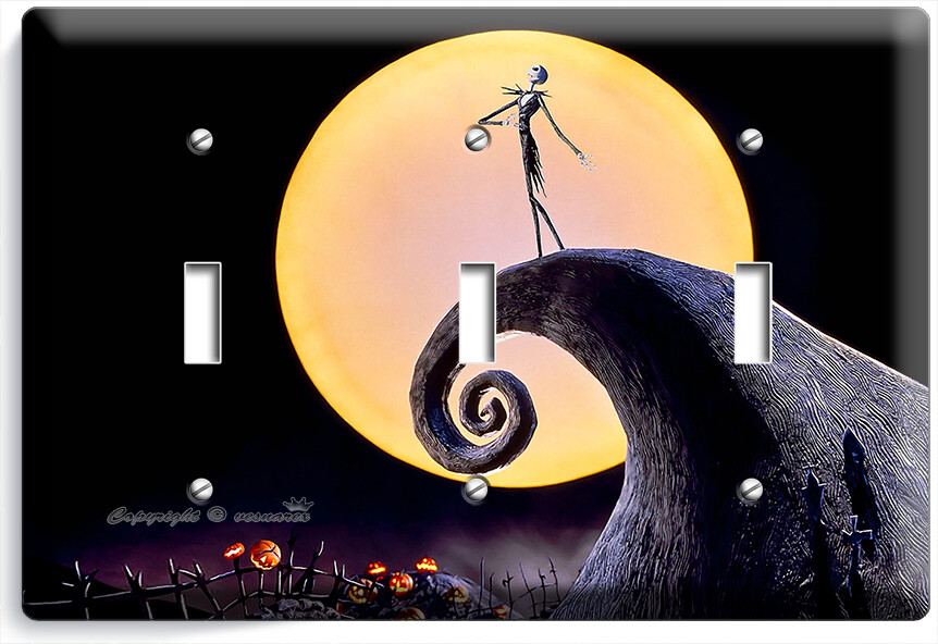 NIGHTMARE BEFORE CHRISTMAS JACK SKELLINGTON 3 GANG LIGHT SWITCH PLATE ROOM DECOR