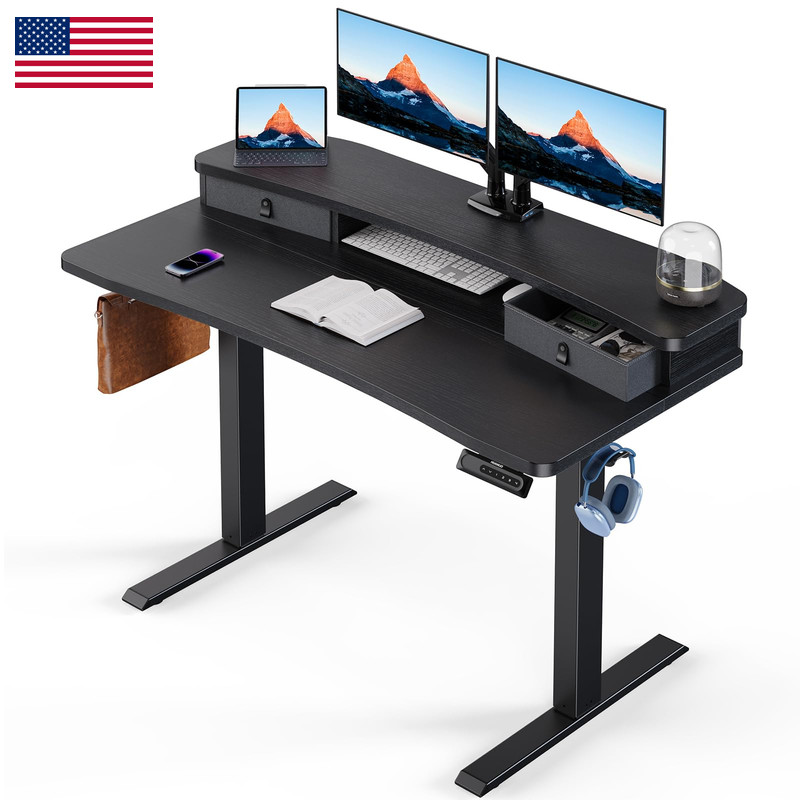 Huanuo 48 X 24 Electric Standing Desk 2 Drawers C-Clamp Mount Compatible Height