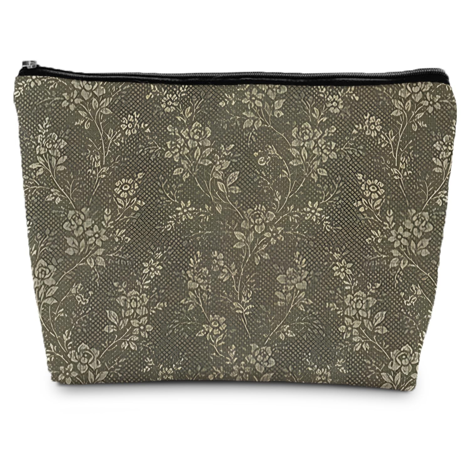 Floral Cosmetic Bag, Vintage Green Floral Toiletry Bag for Women, Botanical W...