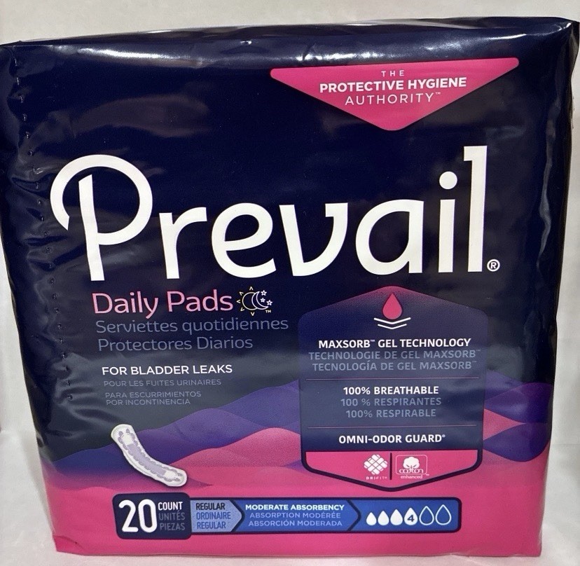 Prevail Daily Pads for Bladder Leaks - Women's Size Regular 20 count Pack NEW
