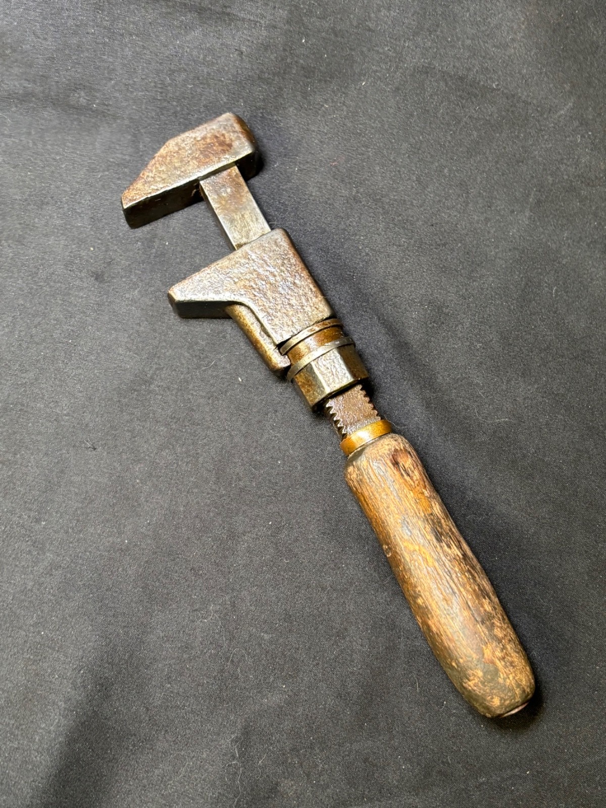 Vintage Small Pipe Wrench Pocket Plumbers Wrench Wood Handle Adjustable Tool