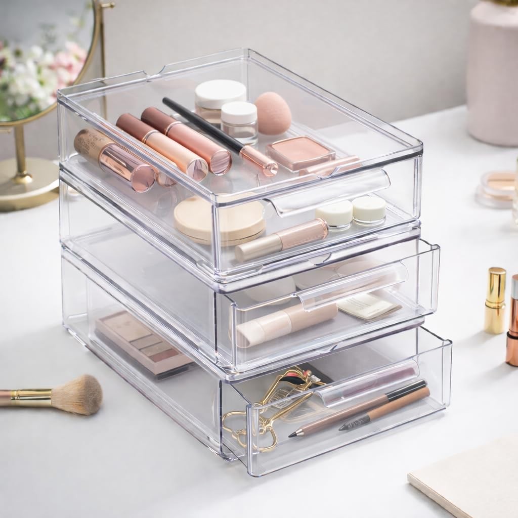 BINO | Clear Stackable Storage Drawers, Small - 3 Pack 3 - Small,