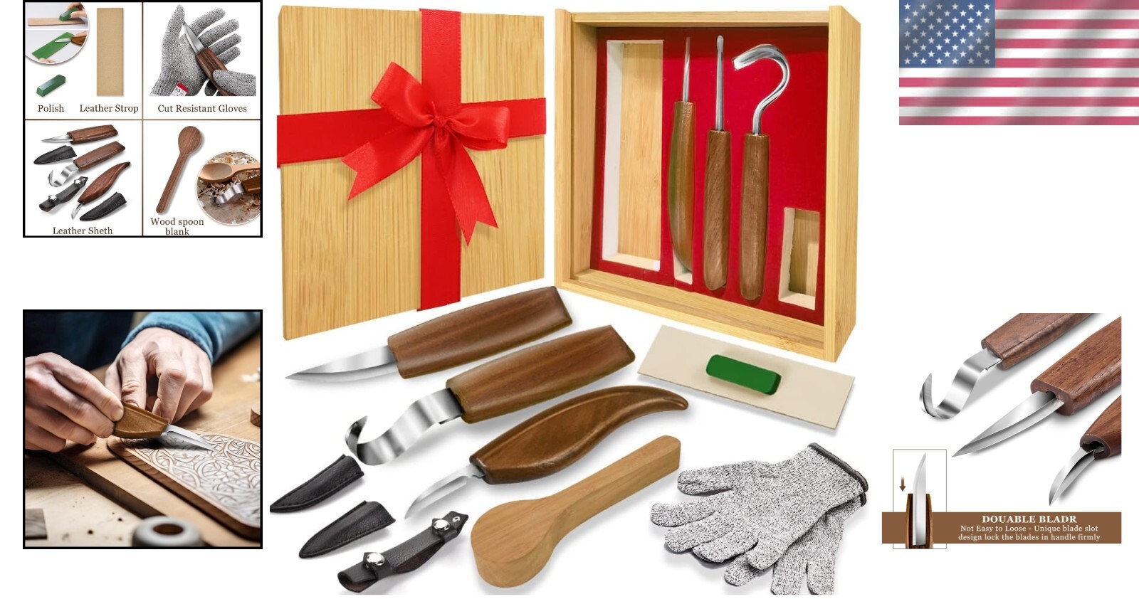 High-Quality 12-Piece Whittling Kit - Includes Gloves & Custom Leather Sheaths