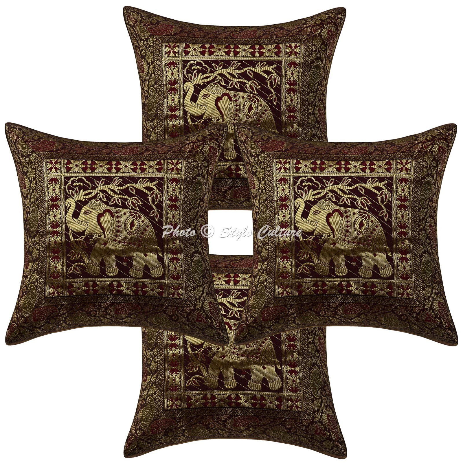 Home Decor Pillow Cover Brocade Jacquard Bohemian Cushion Cover Throw 16 x 16 in