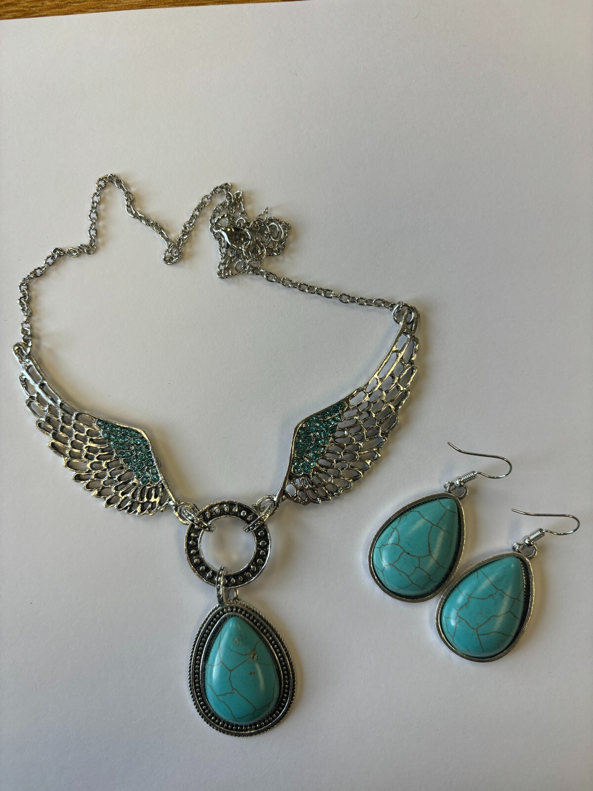 DIY Turquoise Wings of Angel Necklace and Earrings Set