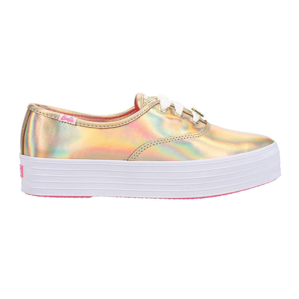Keds Keds X Barbie Point Metallic Leather Lace Up  Womens Gold Sneakers Casual S