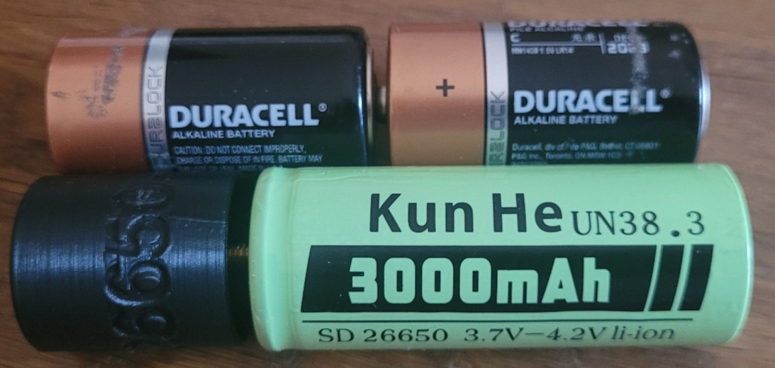 26650 Li-Ion 2C-Cell Adapter - conversion w/ LED bulb option