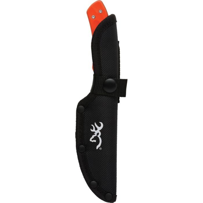 Browning Primal Fixed Knife 3.75 Stainless Steel Full Blade Orange Rubber Handle