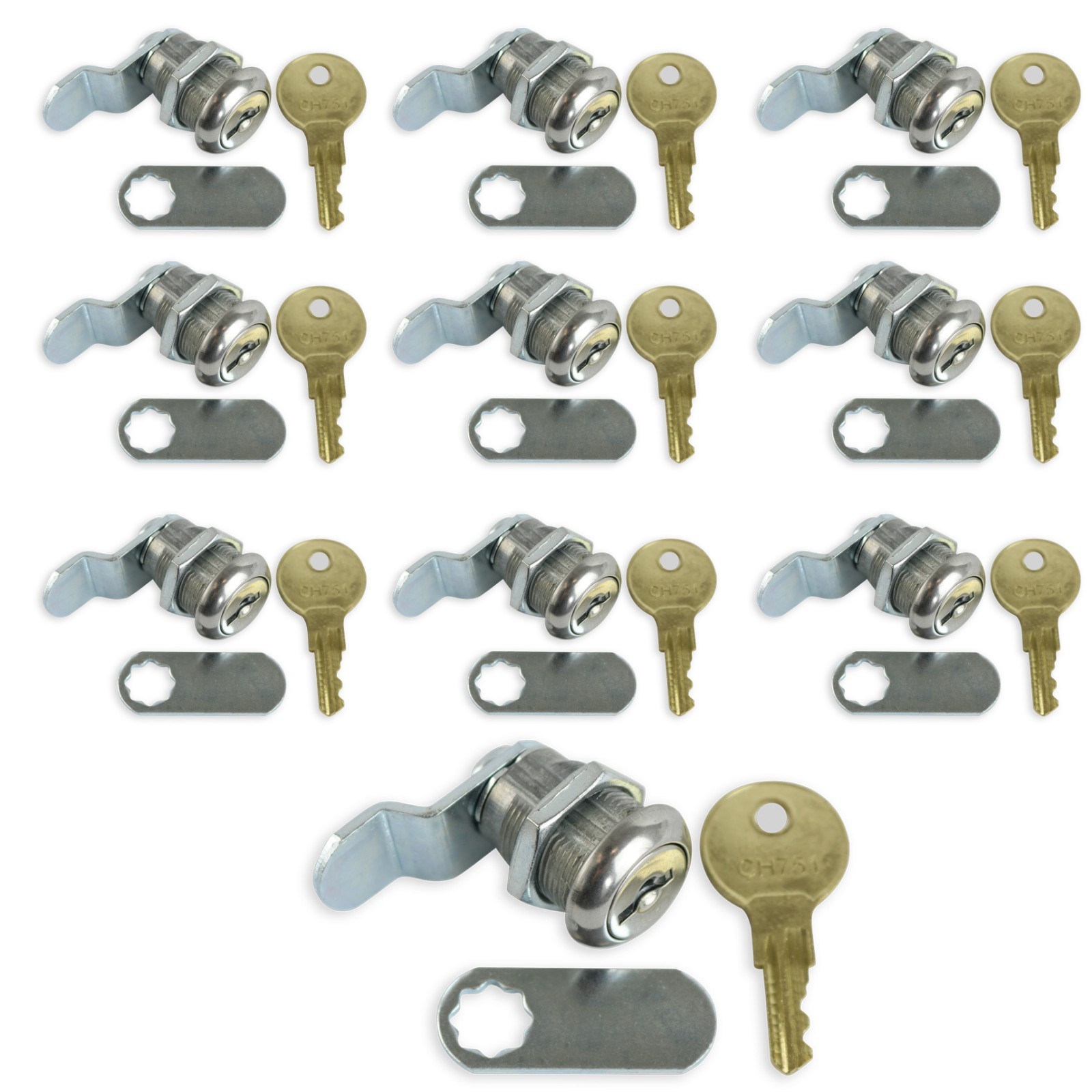 10Pcs Cabinet Cam Lock Keyed Alike Tool Box Locks 5/8" Cylinder for Truck Pickup