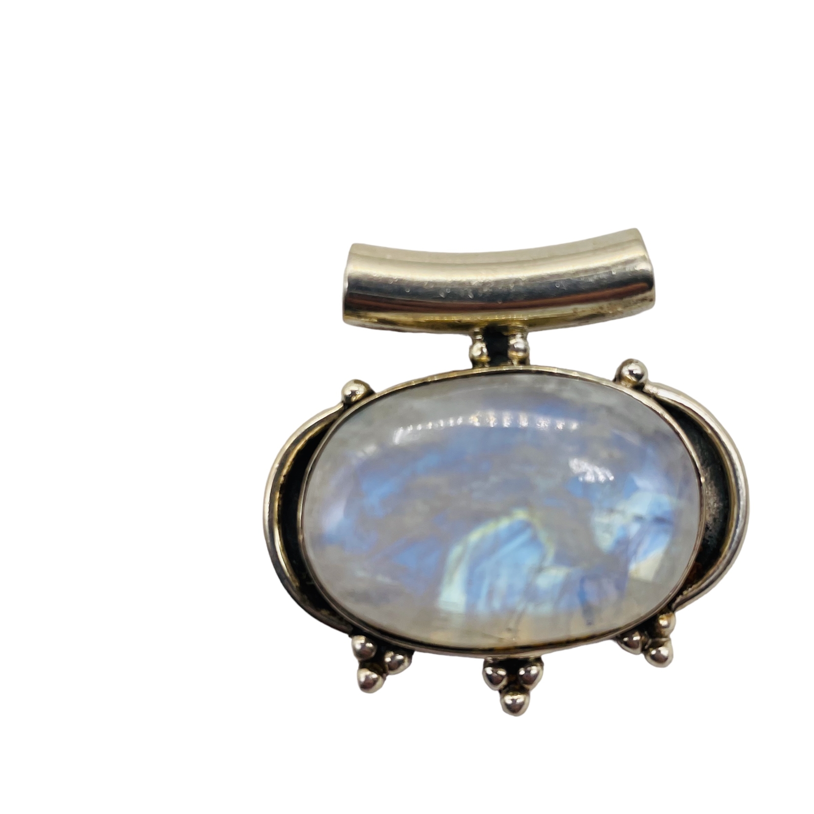 Alluring Rainbow Moonstone Sterling Silver Pendant | Blue White | 1 1/4" long |