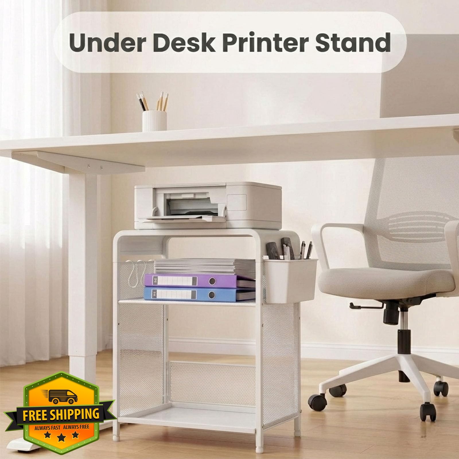 ECOLOVI Printer Stand White Metal 3 Tier Adjustable