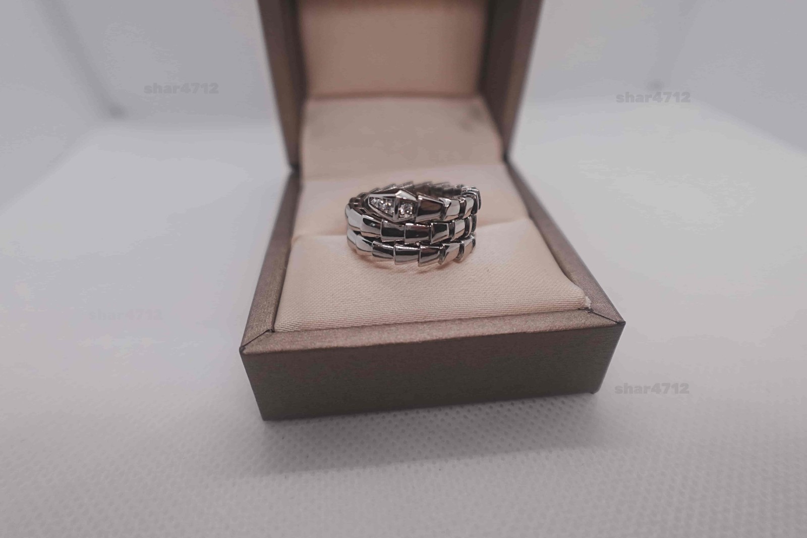 GIFT.BVIGARl.Ring.Serpenti .Viper Double Coil 18K white Gold diamond size 7