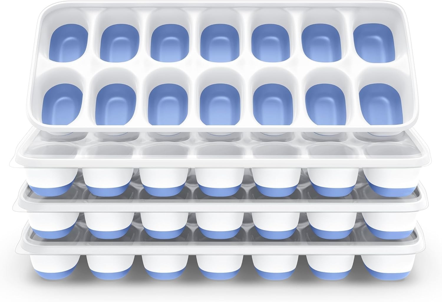 Ice Cube Tray with Lid, 4 Packs 56 Cubes Durable Stackable Ice Cube Trays for Fr