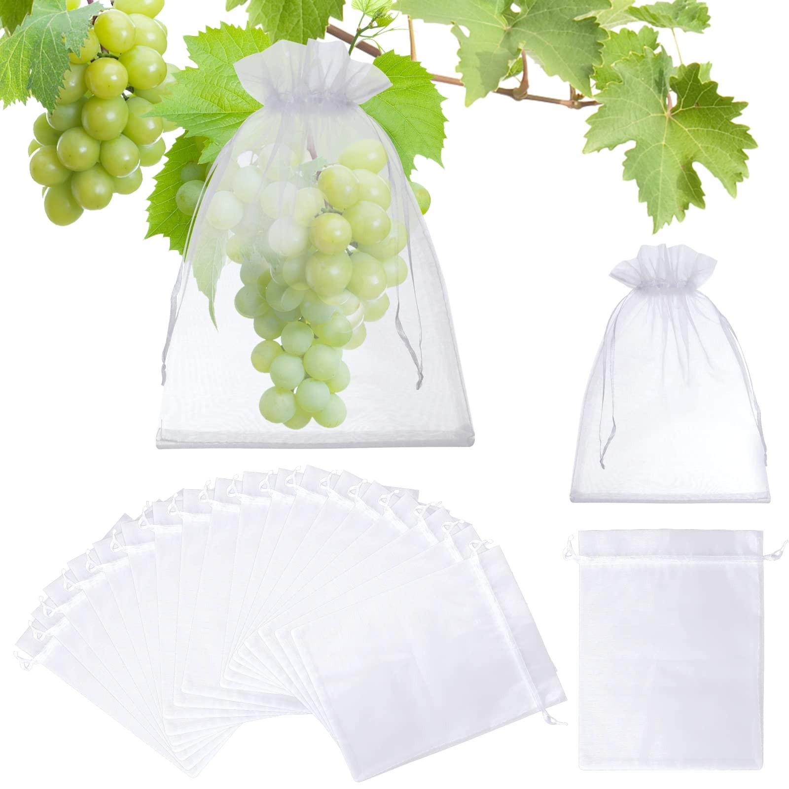 50 Pcs White Fruit Netting Bags - 6x9" Mesh with One Size, 6x9