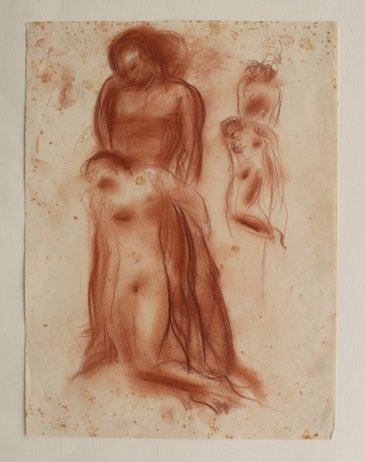 Willi Schmid Lovers Couple Drawing Rubella Expressionism Unsigned 1940s
