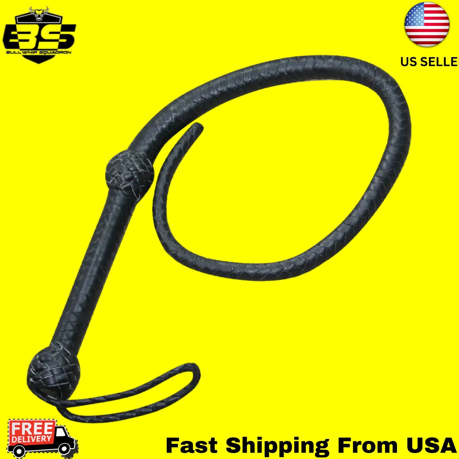 Indiana Jones Bullwhip Genuine Leather Black 3 Feet Long 8 Plait Bull Whip