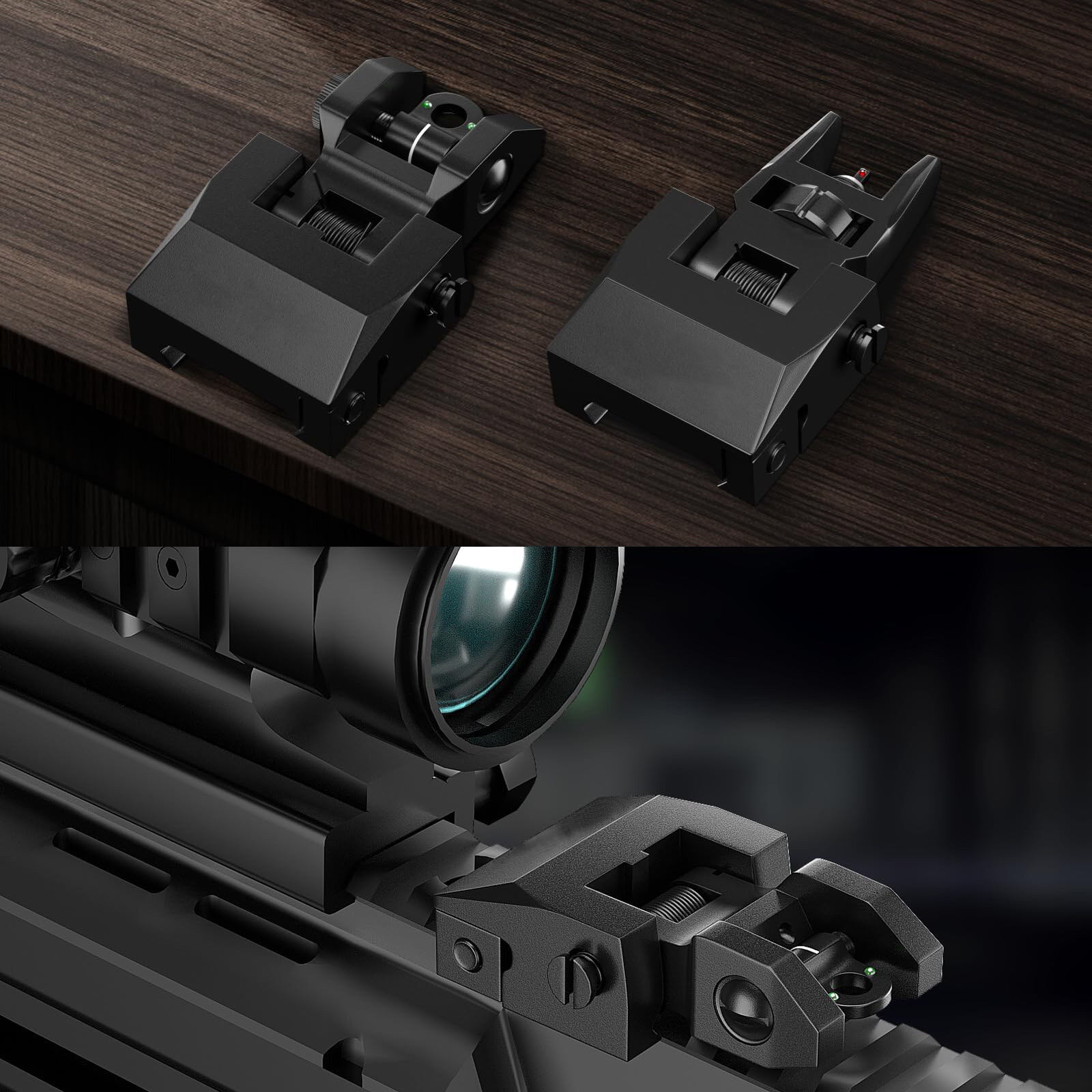 Fiber Optic Iron Sights Flip Up Iron Sight Front Rear Sight for Picatinny Weaver