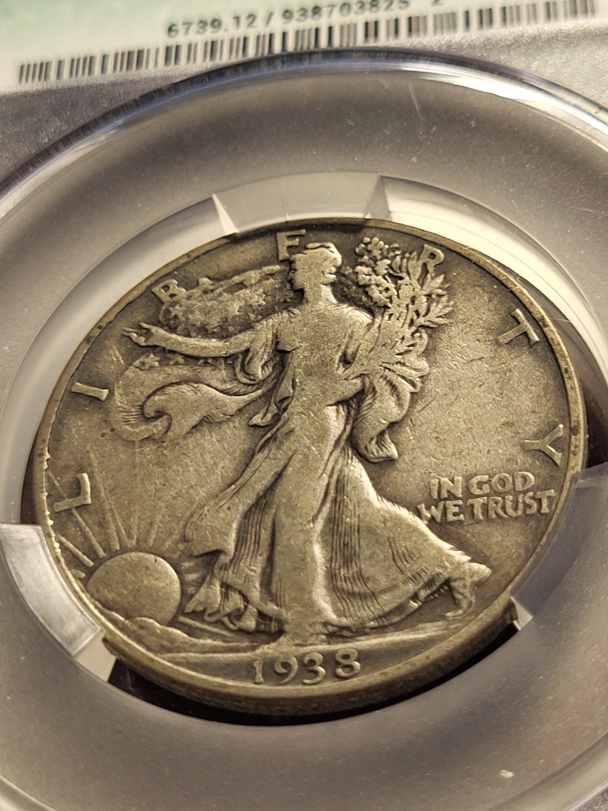 1938 D Walking Liberty Silver Half Dollar, CAC F12, key date Denver   inv07  g24