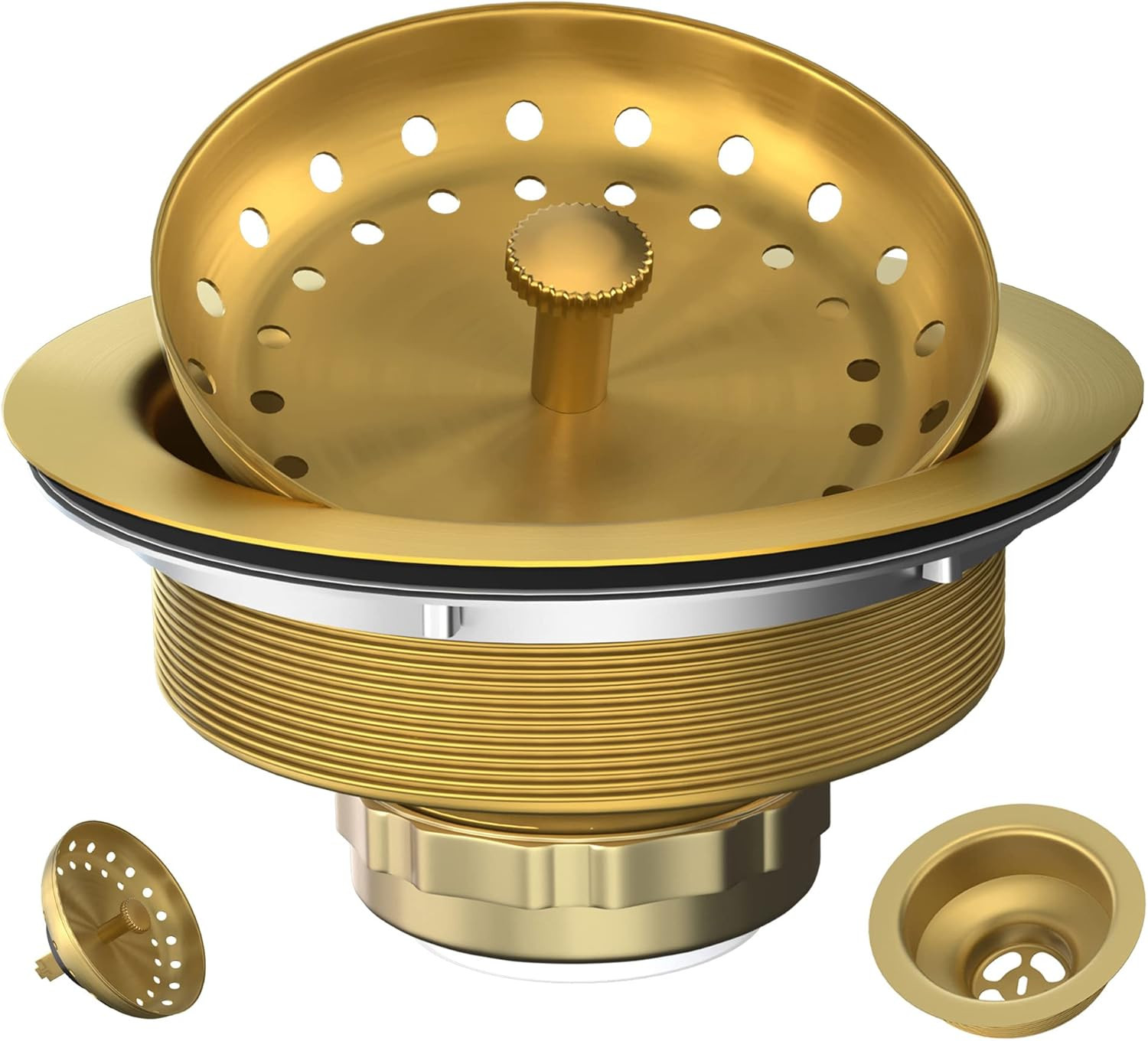 Kitchen Sink Drain Gold Sink Drain Strainer with Fixed Post 3-1/2 Inch Kitchen D
