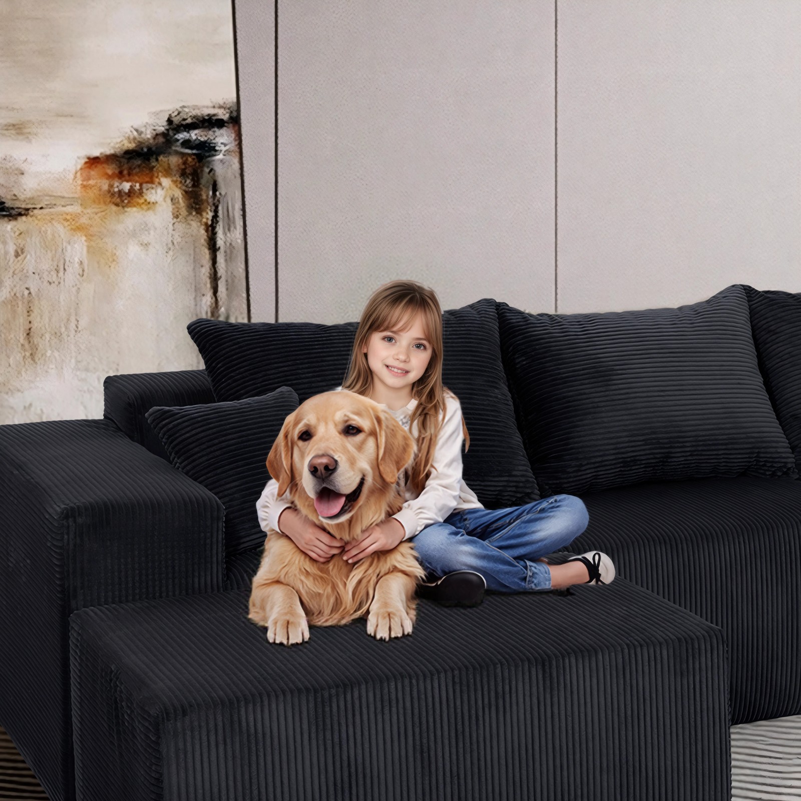 (Old SKU:W3163S00040)6-Piece Modular U-Shaped Sectional Sofa in Black, Convertib