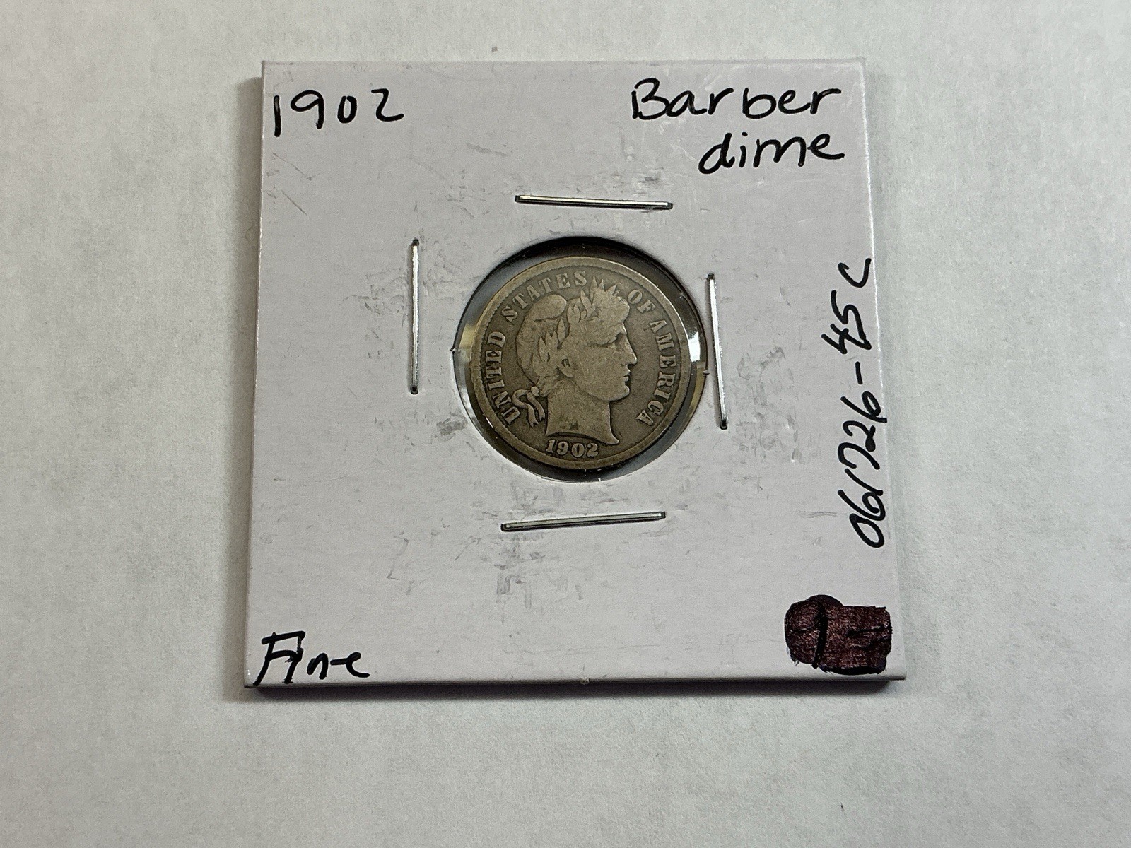 1902 Barber 90% Silver Dime Fine Condition Key Date Philadelphia Mint 061726 45c