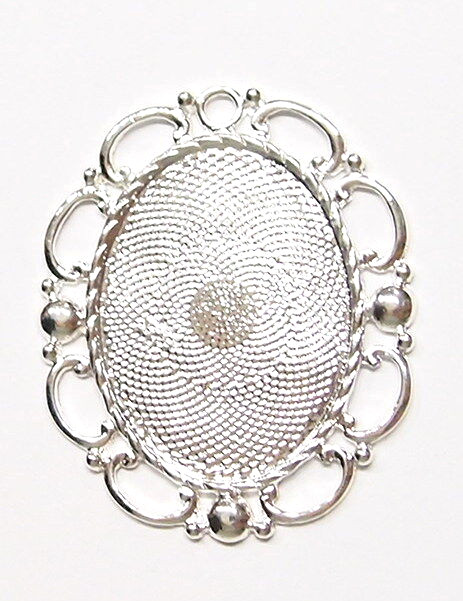 4 of 40x30mm Shiny Silver Victorian Art Deco Large Oval Loops Pendant Settings