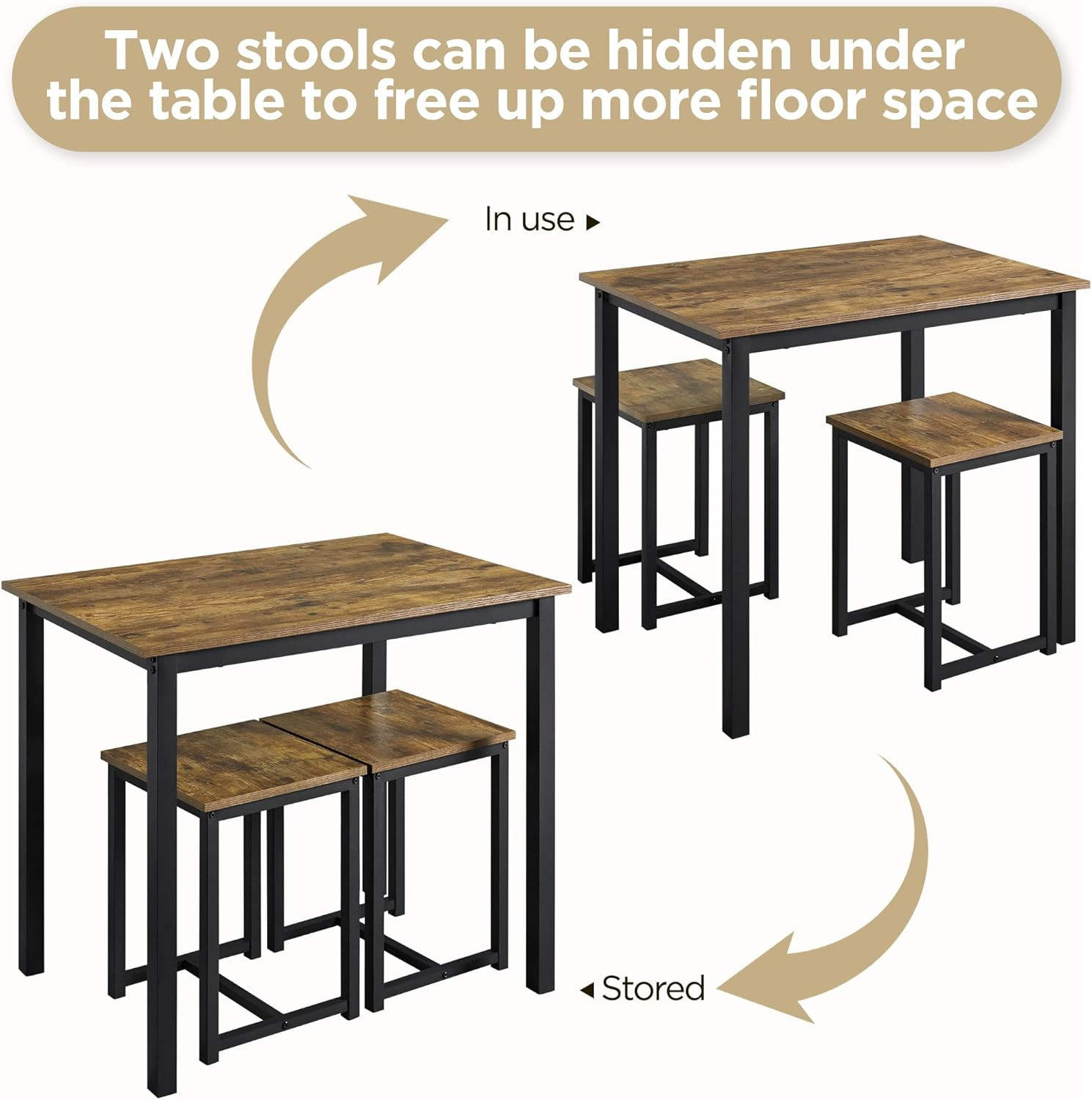 3 Piece Dining Table Set - Kitchen Table & Chair Set - Breakfast Nook Table W/ 2