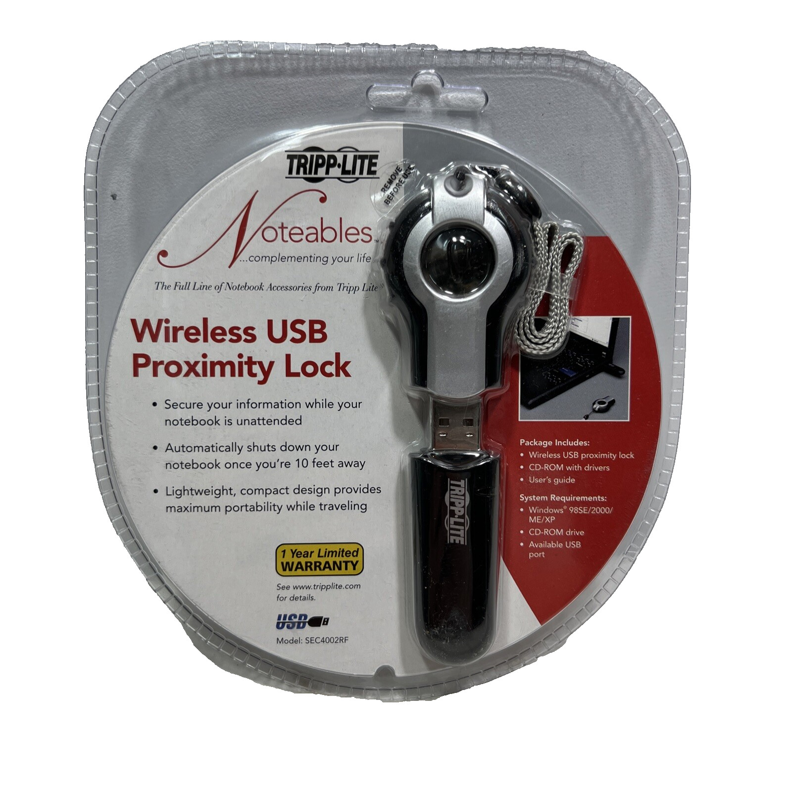 Tripp Lite SEC4002RF Wireless Notebook  Laptop Computer USB Proximity Lock  NEW