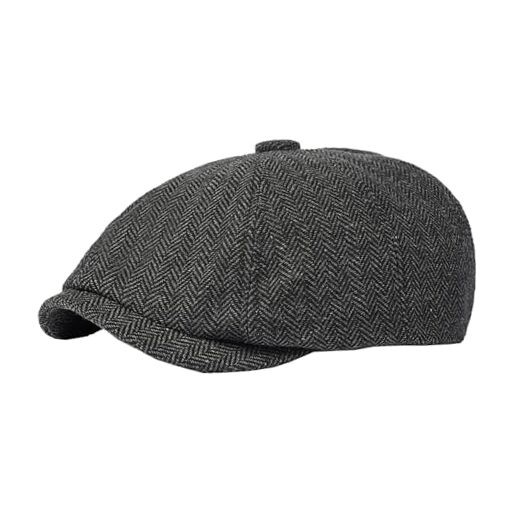 UTOWO Men's Vintage Newsboy-Cap Tweed Flat Beret Cabbie Hat Fashion Darkgray